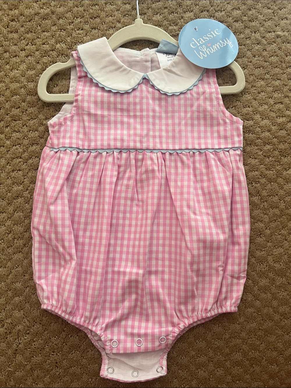 Classic Whimsy Pink Gingham Girl One-Piece Romper Bubble